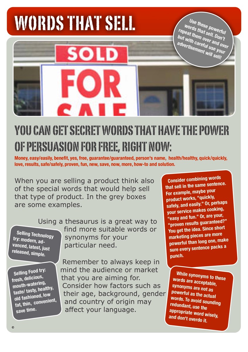 Text that Sells Advertising persuasion poster for schools.